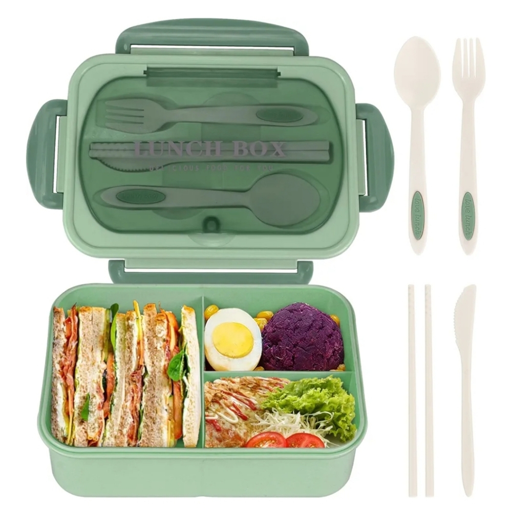 Green Bento Leak Proof Lunch Box with Utensils And Compartments NWT NIB